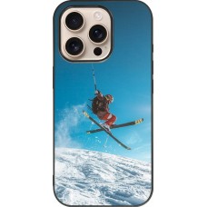 Coque iPhone 16 Pro - Silicone rigide noir Winter 22 Ski Jump