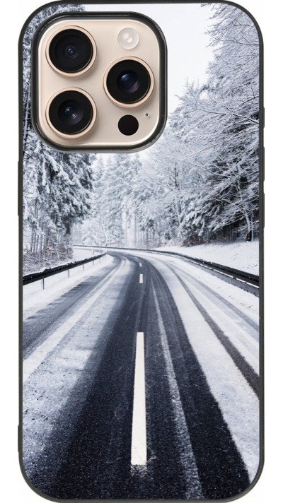 iPhone 16 Pro Case Hülle - Silikon schwarz Winter 22 Snowy Road