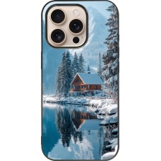 Coque iPhone 16 Pro - Silicone rigide noir Winter 25 Winter house forest day