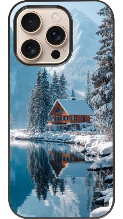 iPhone 16 Pro Case Hülle - Silikon schwarz Winter 25 Winter house forest day