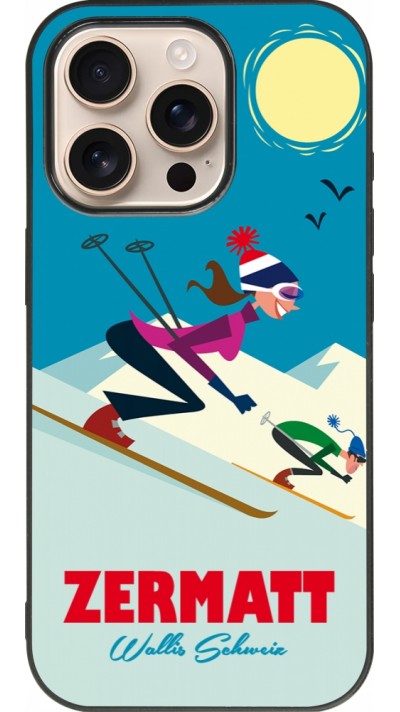 iPhone 16 Pro Case Hülle - Silikon schwarz Zermatt Ski Downhill