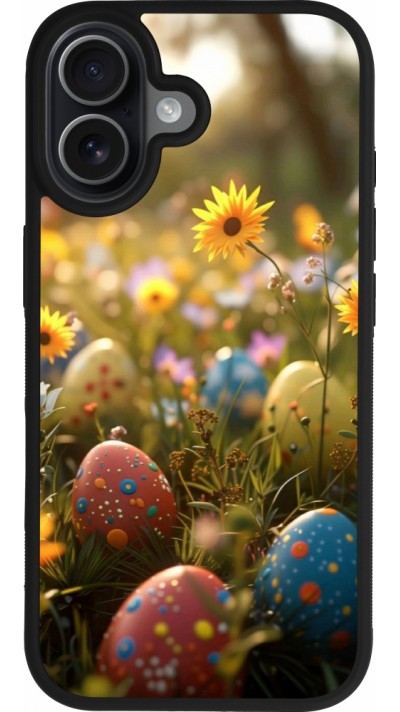 Coque iPhone 17 - Silicone rigide noir Easter 2026 Decorated eggs