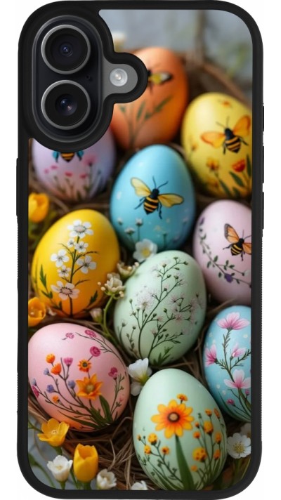 Coque iPhone 17 - Silicone rigide noir Easter 2026 Eggs with bees