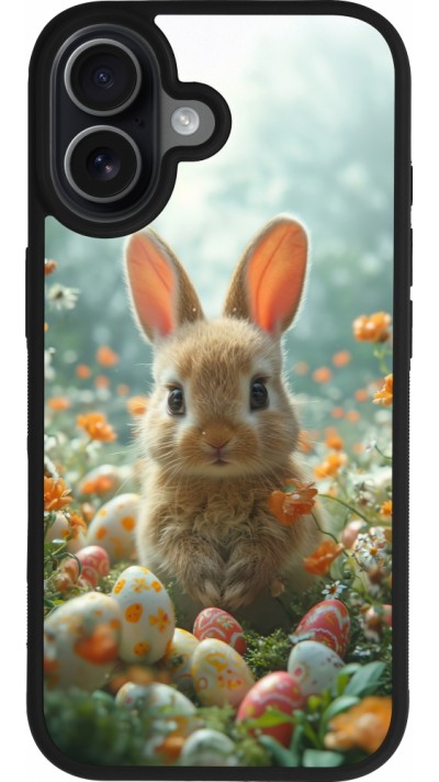 Coque iPhone 17 - Silicone rigide noir Easter 2026 Rabbit in the garden