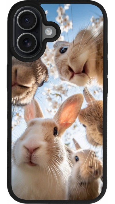Coque iPhone 17 - Silicone rigide noir Easter 2026 Rabbits