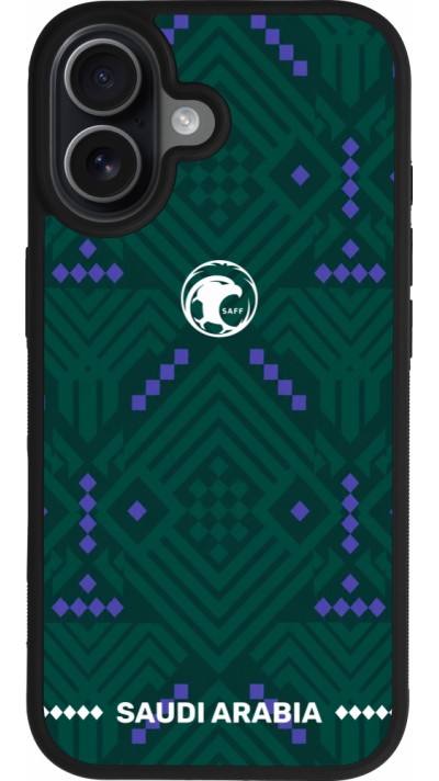 Coque iPhone 17 - Silicone rigide noir Maillot de football Arabie saoudite 2026 personnalisable