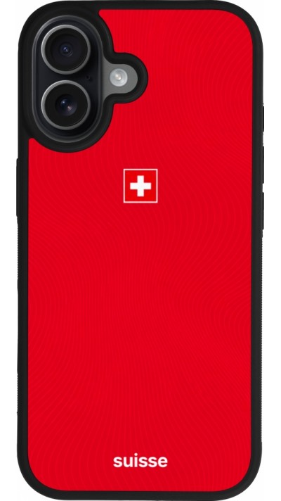 Coque iPhone 17 - Silicone rigide noir Maillot de football Suisse 2026 personnalisable