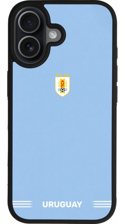Coque iPhone 17 - Silicone rigide noir Maillot de football Uruguay 2026 personnalisable