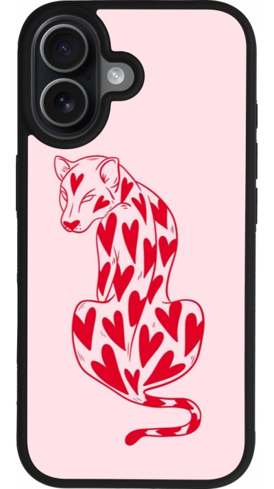 iPhone 17 Case Hülle - Silikon schwarz Leopard with hearts 2026