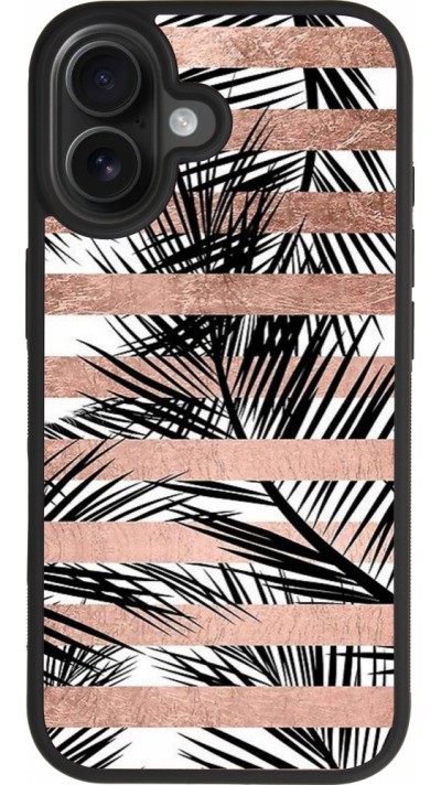 iPhone 17 Case Hülle - Silikon schwarz Palm trees gold stripes