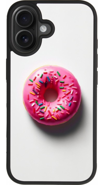 iPhone 17 Case Hülle - Silikon schwarz Weisser Hintergrund, pinker Donut