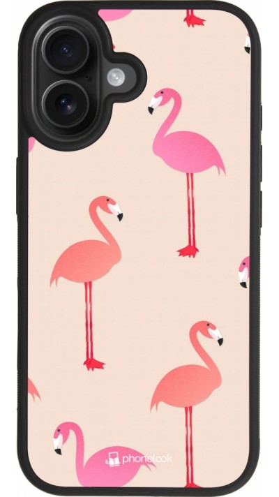iPhone 17 Case Hülle - Silikon schwarz Pink Flamingos Pattern