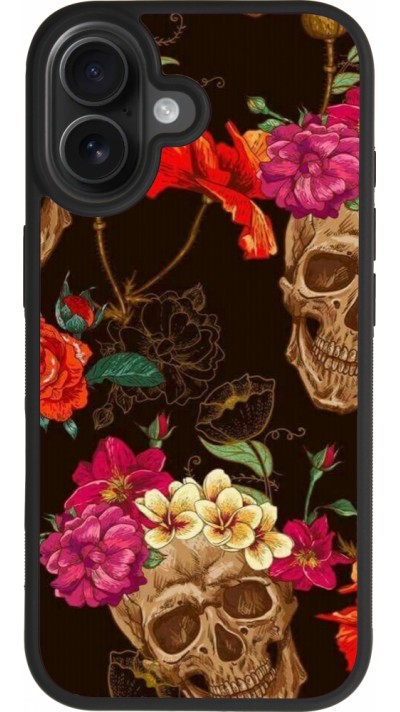 iPhone 17 Case Hülle - Silikon schwarz Skulls and flowers
