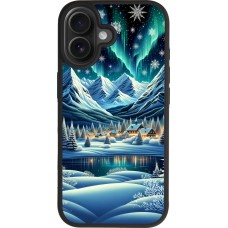 Coque iPhone 17 - Silicone rigide noir Snowy Mountain Village Lake night