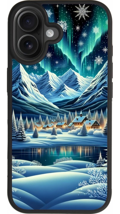 iPhone 17 Case Hülle - Silikon schwarz Verschneites Bergdorf am See in der Nacht