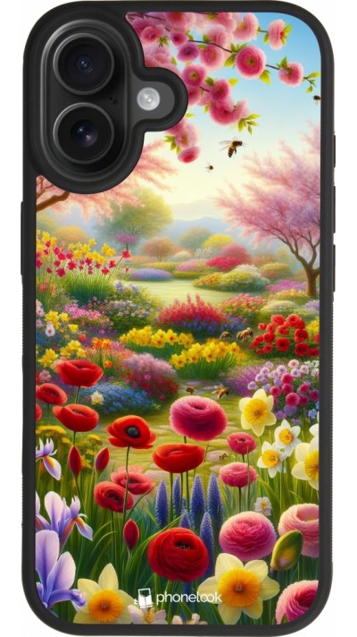 Coque iPhone 17 - Silicone rigide noir Spring 25 Bouquet printemps