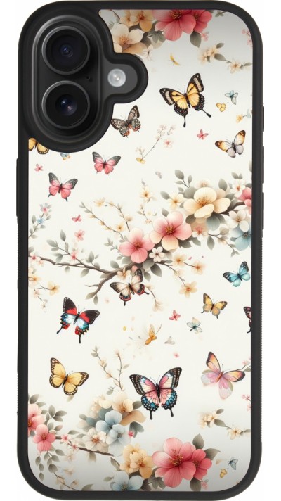 Coque iPhone 17 - Silicone rigide noir Spring 25 Papillons Légers