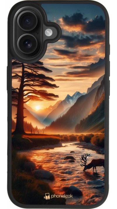 iPhone 17 Case Hülle - Silikon schwarz Tal Sonnenuntergang Hirsch Baum