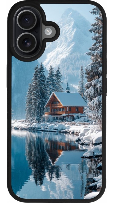 Coque iPhone 17 - Silicone rigide noir Winter 25 Winter house forest day
