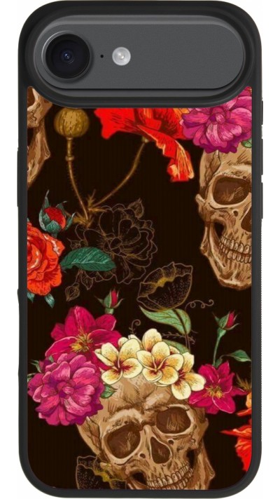 iPhone Air Case Hülle - Silikon schwarz Skulls and flowers