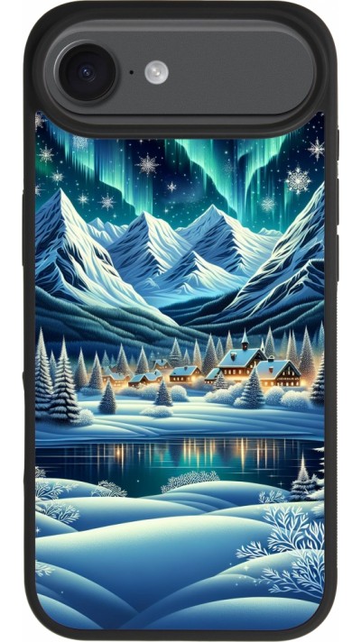 iPhone Air Case Hülle - Silikon schwarz Verschneites Bergdorf am See in der Nacht