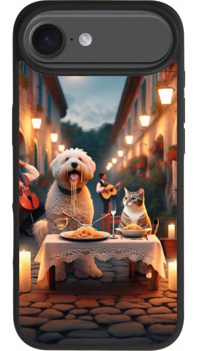 iPhone Air Case Hülle - Silikon schwarz Valentin 2024 Hund & Katze Kerzenlicht