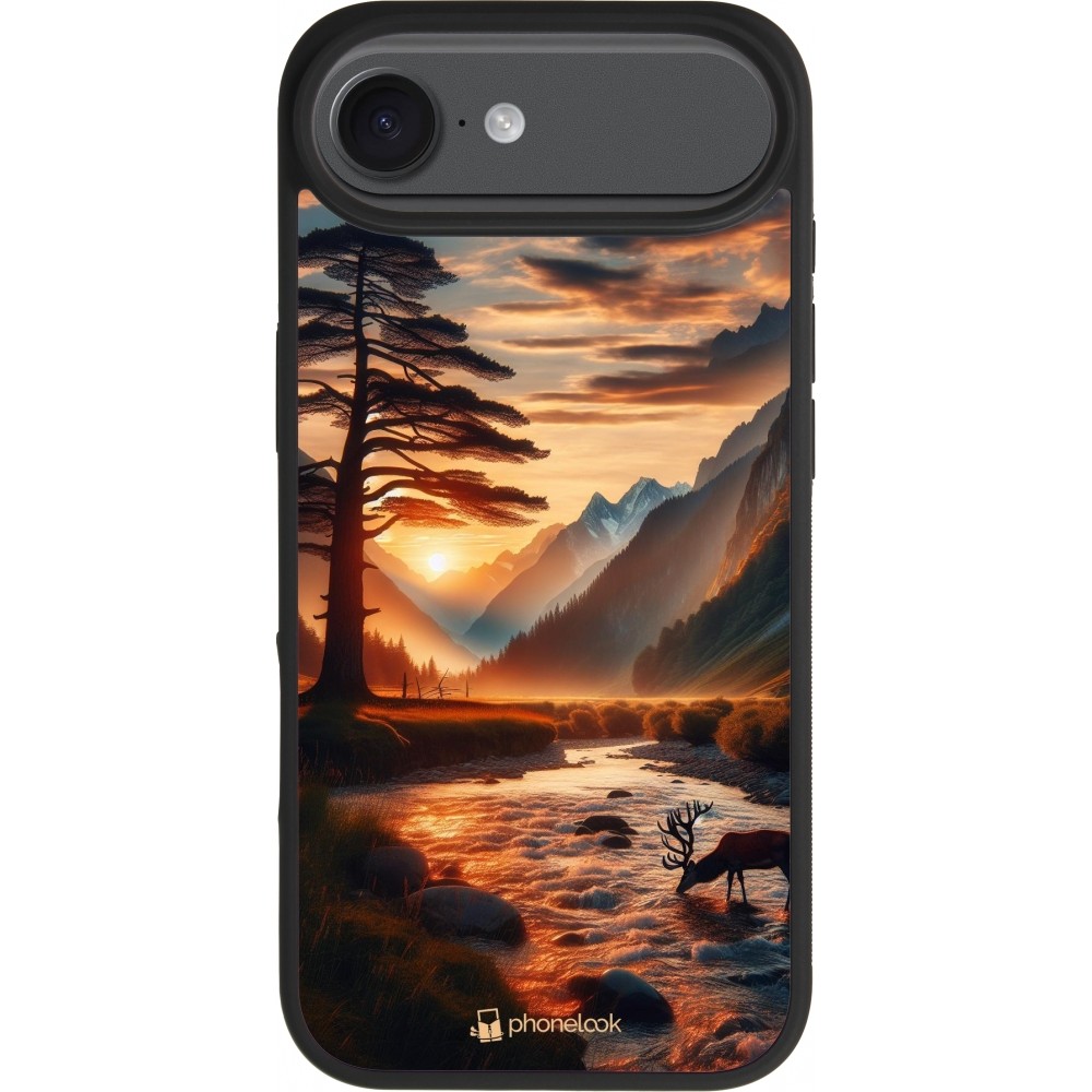 iPhone Air Case Hülle - Silikon schwarz Tal Sonnenuntergang Hirsch Baum