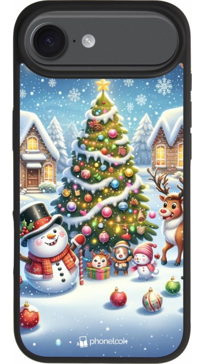 iPhone Air Case Hülle - Silikon schwarz Weihnachten 2023 Schneemann und Tannenbaum