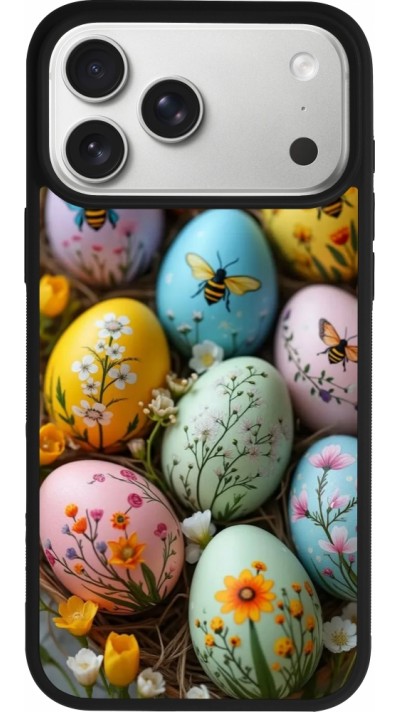 Coque iPhone 17 Pro Max - Silicone rigide noir Easter 2026 Eggs with bees