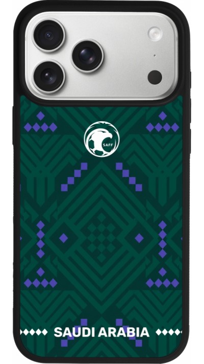 Coque iPhone 17 Pro Max - Silicone rigide noir Maillot de football Arabie saoudite 2026 personnalisable