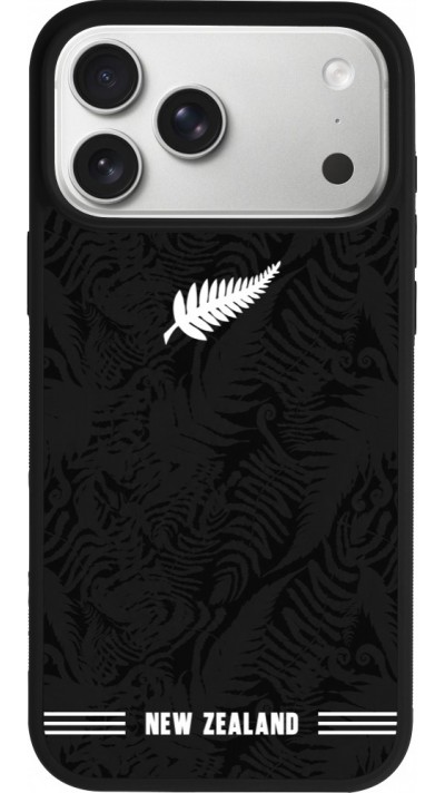 Coque iPhone 17 Pro Max - Silicone rigide noir Maillot de football Nouvelle-Zélande 2026 personnalisable