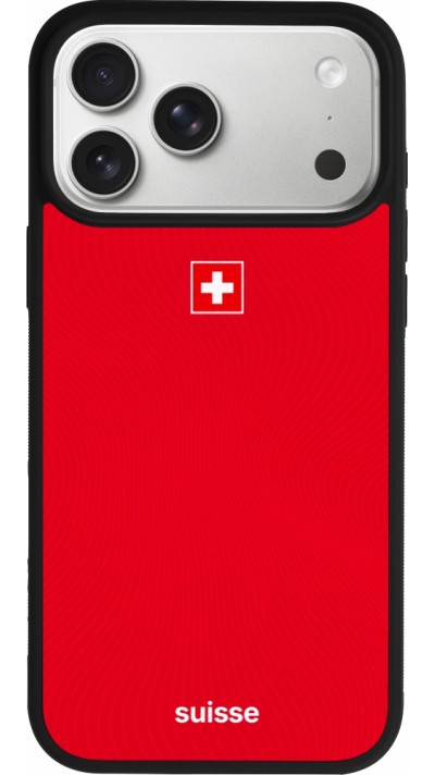 Coque iPhone 17 Pro Max - Silicone rigide noir Maillot de football Suisse 2026 personnalisable