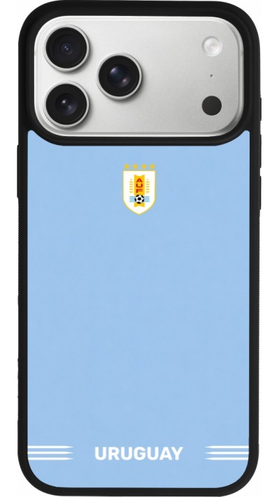 Coque iPhone 17 Pro Max - Silicone rigide noir Maillot de football Uruguay 2026 personnalisable