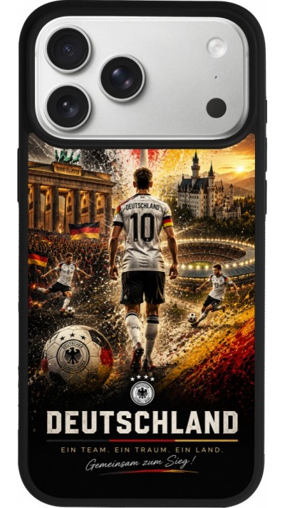 Coque iPhone 17 Pro Max - Silicone rigide noir Football Allemagne splash 2026