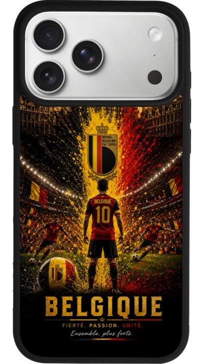 Coque iPhone 17 Pro Max - Silicone rigide noir Football Belgique splash 2026