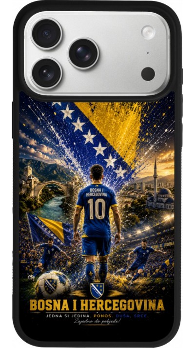 Coque iPhone 17 Pro Max - Silicone rigide noir Football Bosnie-Herzégovine splash 2026