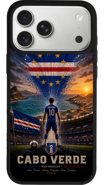 Coque iPhone 17 Pro Max - Silicone rigide noir Football Cap-Vert splash 2026