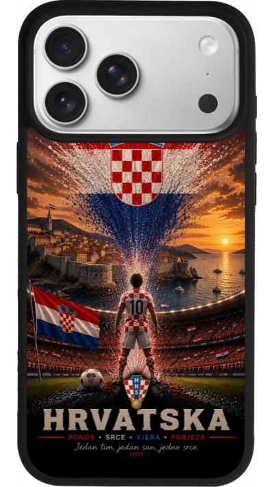 Coque iPhone 17 Pro Max - Silicone rigide noir Football Croatie splash 2026
