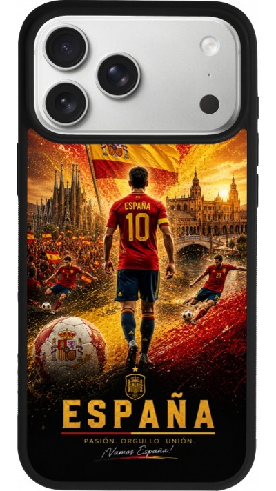Coque iPhone 17 Pro Max - Silicone rigide noir Football Espagne splash 2026