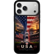 Coque iPhone 17 Pro Max - Silicone rigide noir Football États-Unis splash 2026