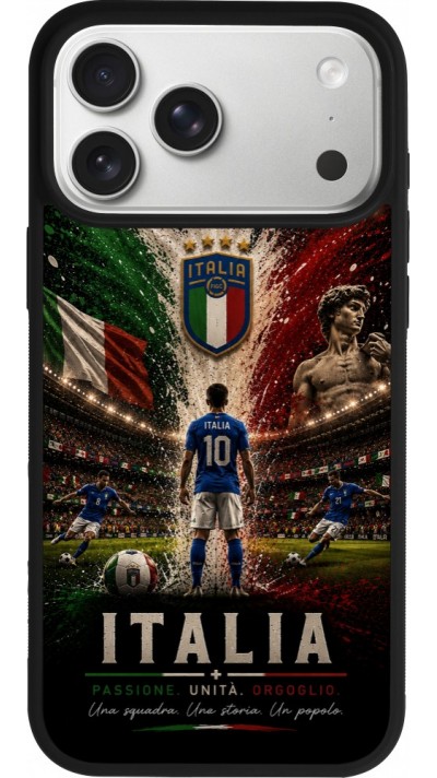 Coque iPhone 17 Pro Max - Silicone rigide noir Football Italie splash 2026