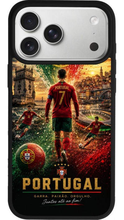 Coque iPhone 17 Pro Max - Silicone rigide noir Football Portugal splash 2026