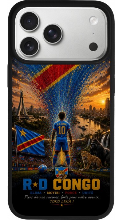 Coque iPhone 17 Pro Max - Silicone rigide noir Football République démocratique du Congo splash 2026