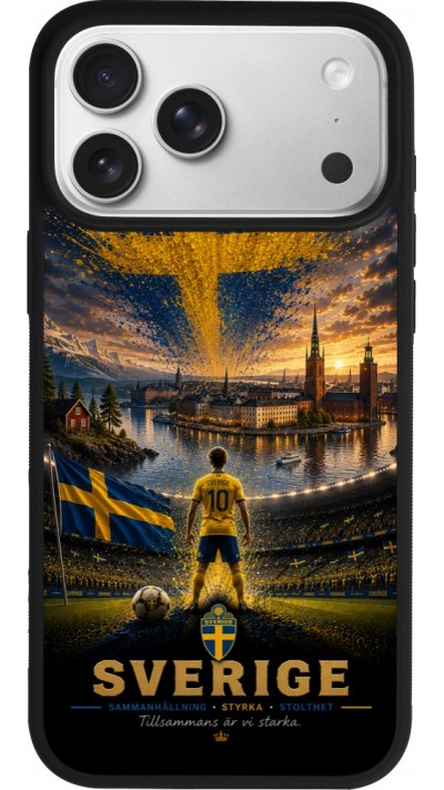 Coque iPhone 17 Pro Max - Silicone rigide noir Football Suède splash 2026