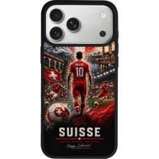 Coque iPhone 17 Pro Max - Silicone rigide noir Football Suisse splash 2026