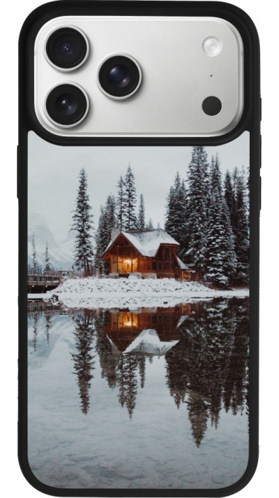Coque iPhone 17 Pro Max - Silicone rigide noir Winter 25 Winter house forest afternoon