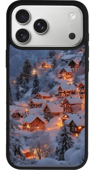 Coque iPhone 17 Pro Max - Silicone rigide noir Winter 25 Winter snowy village