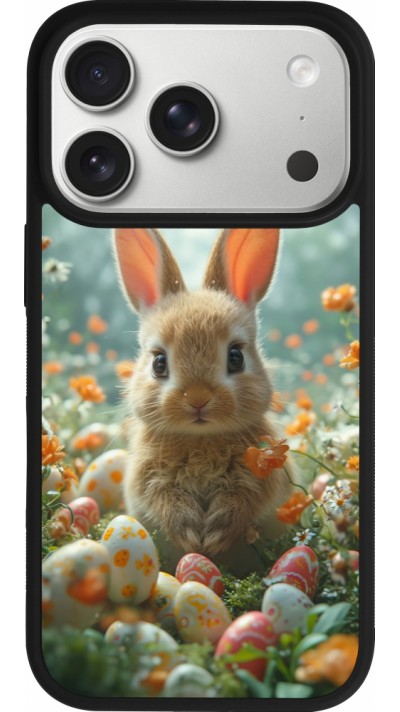 Coque iPhone 17 Pro - Silicone rigide noir Easter 2026 Rabbit in the garden