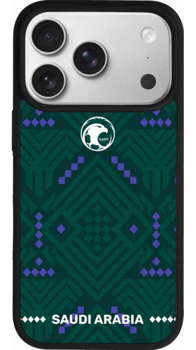 Coque iPhone 17 Pro - Silicone rigide noir Maillot de football Arabie saoudite 2026 personnalisable