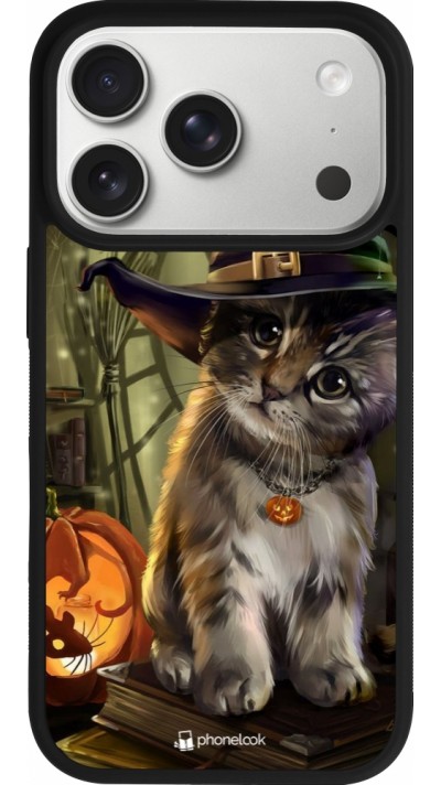 Coque iPhone 17 Pro - Silicone rigide noir Halloween 21 Witch cat